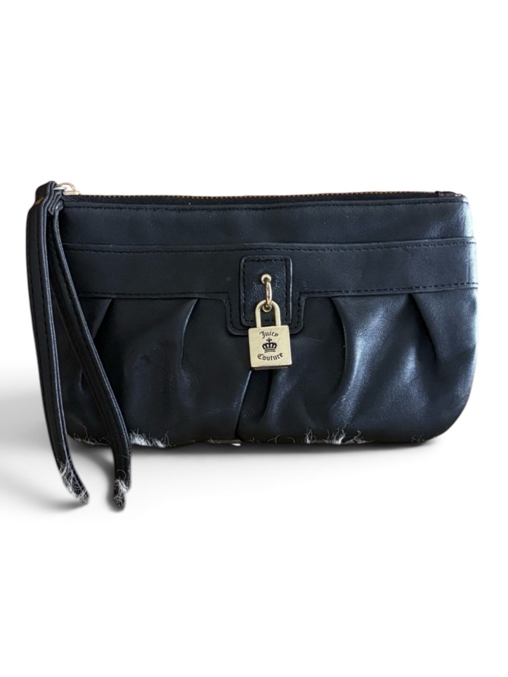 Juicy Couture Black Vegan Leather Clutch with Gold Accent
